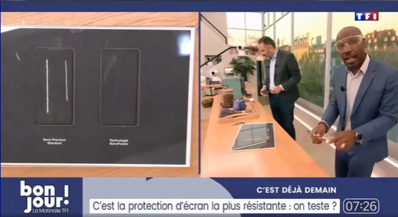 verre trempé TigerGlass NanoFusion test TF1 résistance smartphone